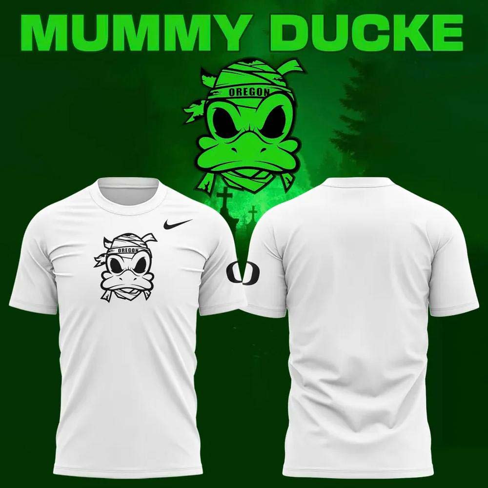 Oregon Ducks Mummy Ducks Halloween 2026 White Minimal Mascot Front Print T Shirt