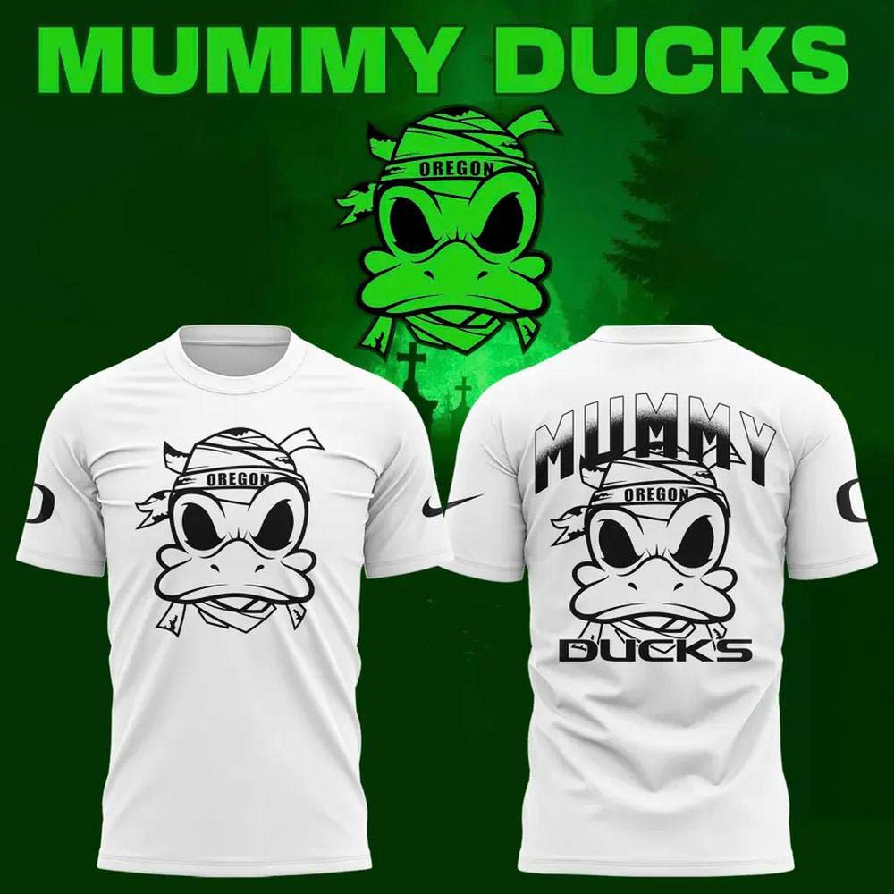 Oregon Ducks Mummy Ducks Halloween 2026 White Oversized Duck Mascot Graphic T Shirt