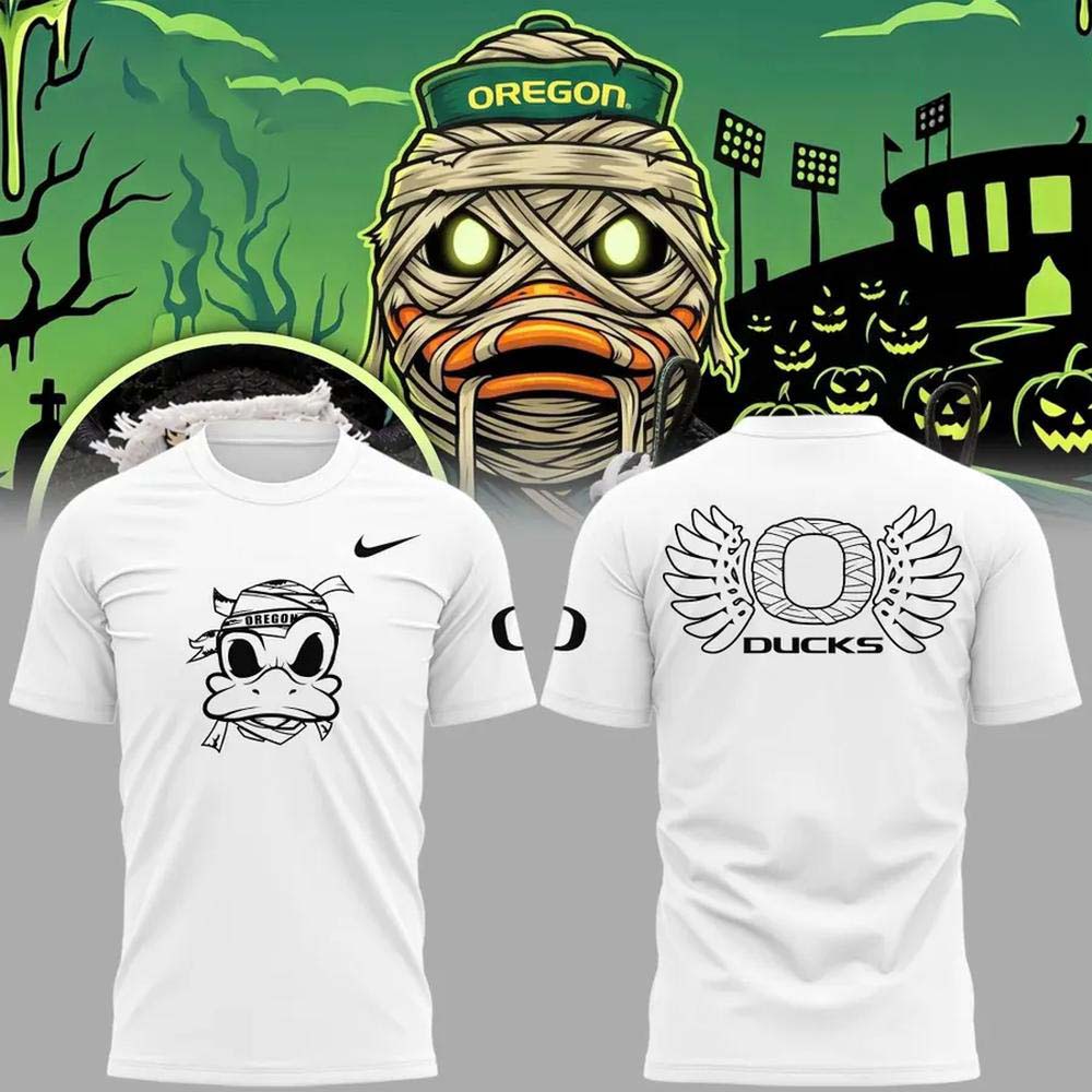 Oregon Ducks Mummy Ducks Halloween 2026 White Winged Logo Graphic T Shirt