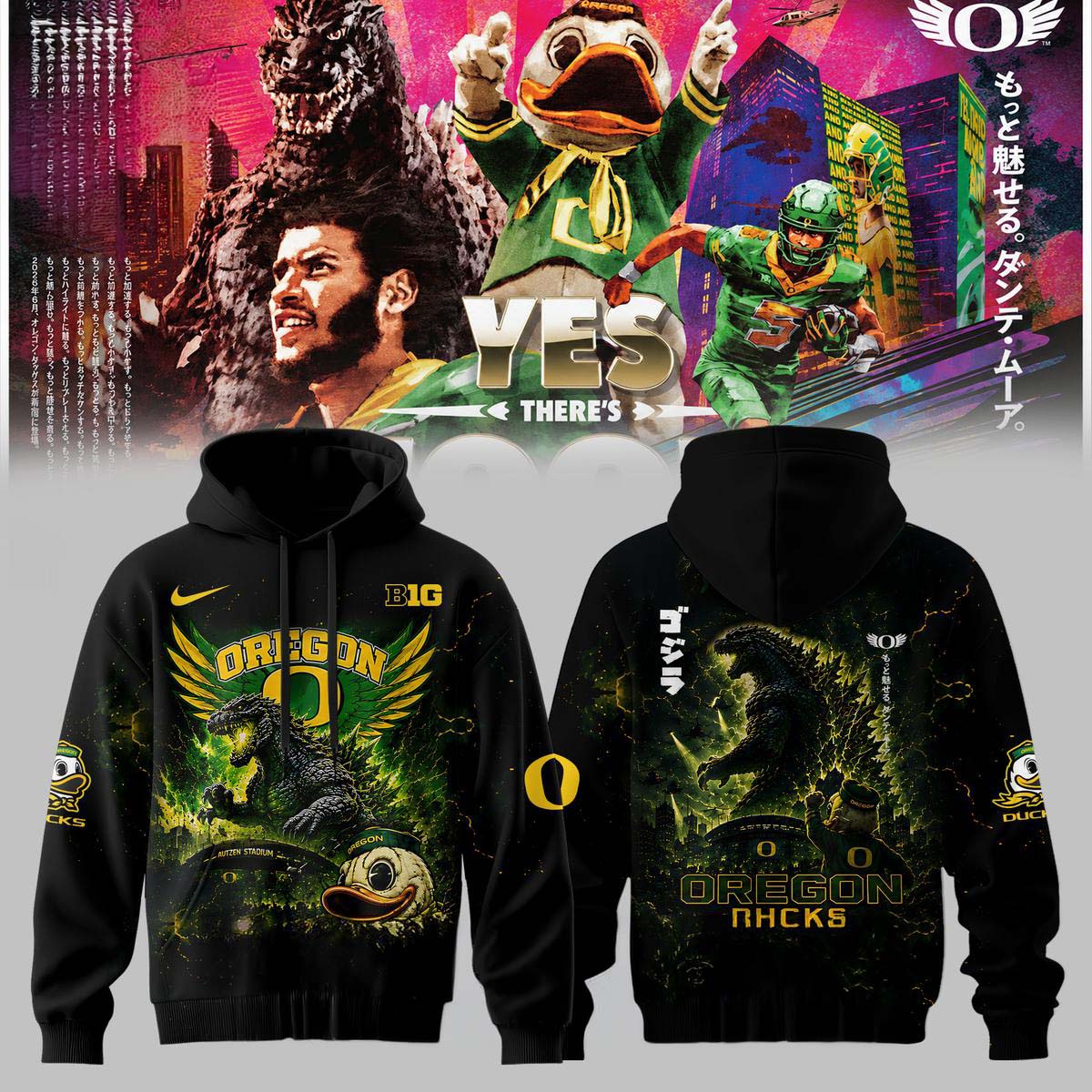 Oregon Ducks x Godzilla 1894 Graphic Pullover Hoodie - Gift Idea for Fans