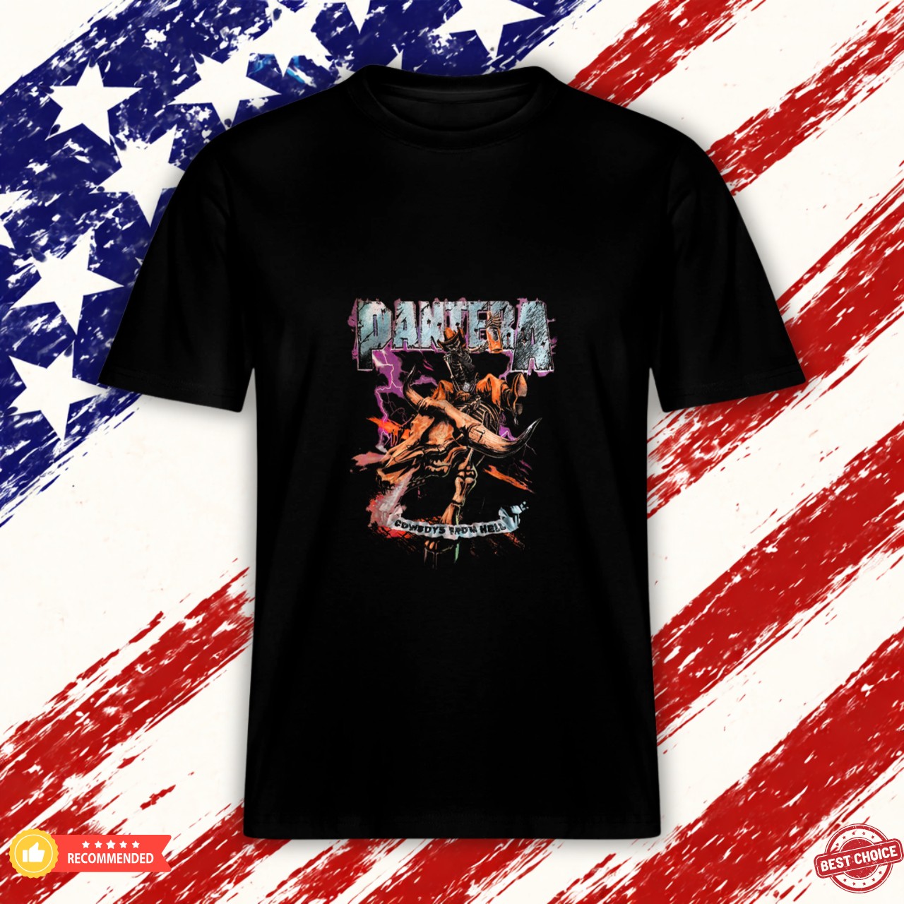 Pantera Official Cowboys From Hell Riding Skeleton Short Sleeve Graphic Shirt