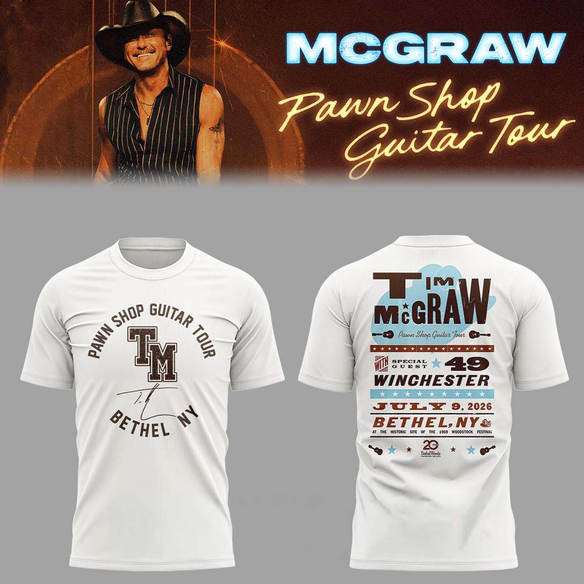 Pawn Shop Guitar Tour 2026 Bethel NY White T-Shirt - Best Gift for Fans
