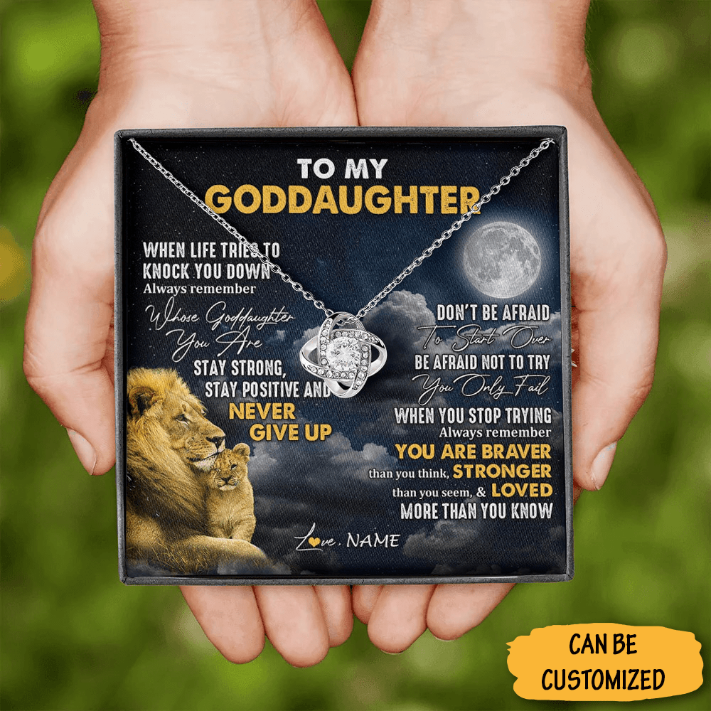 Personalized Lion To My Goddaughter Necklace Silver Love Knot Necklace Christmas Yearly Gifts For Goddaughter 1 Personalized Lion To My Goddaughter Necklace Silver Love Knot Necklace Christmas Yearly Gifts For Goddaughter