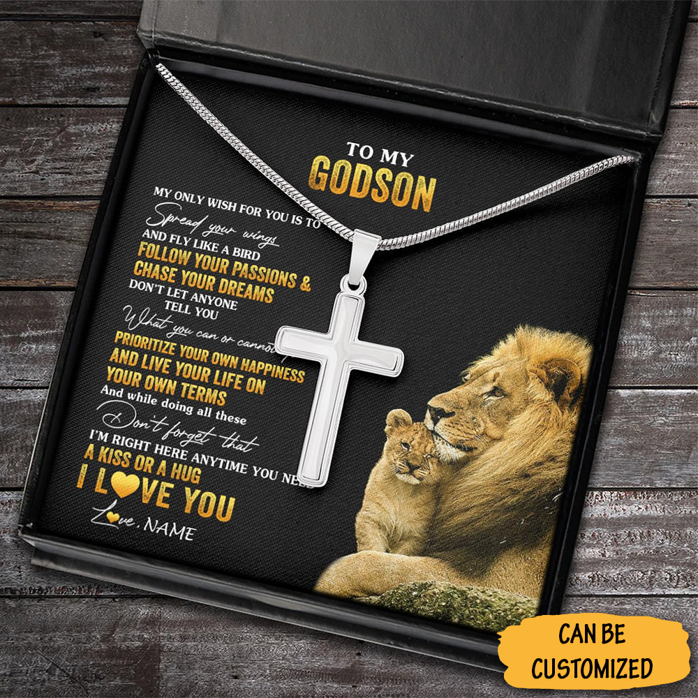 Personalized Lion To My Godson Cross Necklace Sterling Silver Cross Pendant Chain Unique Cool Godchild Gifts 1 Personalized Lion To My Godson Cross Necklace Sterling Silver Cross Pendant Chain Unique Cool Godchild Gifts