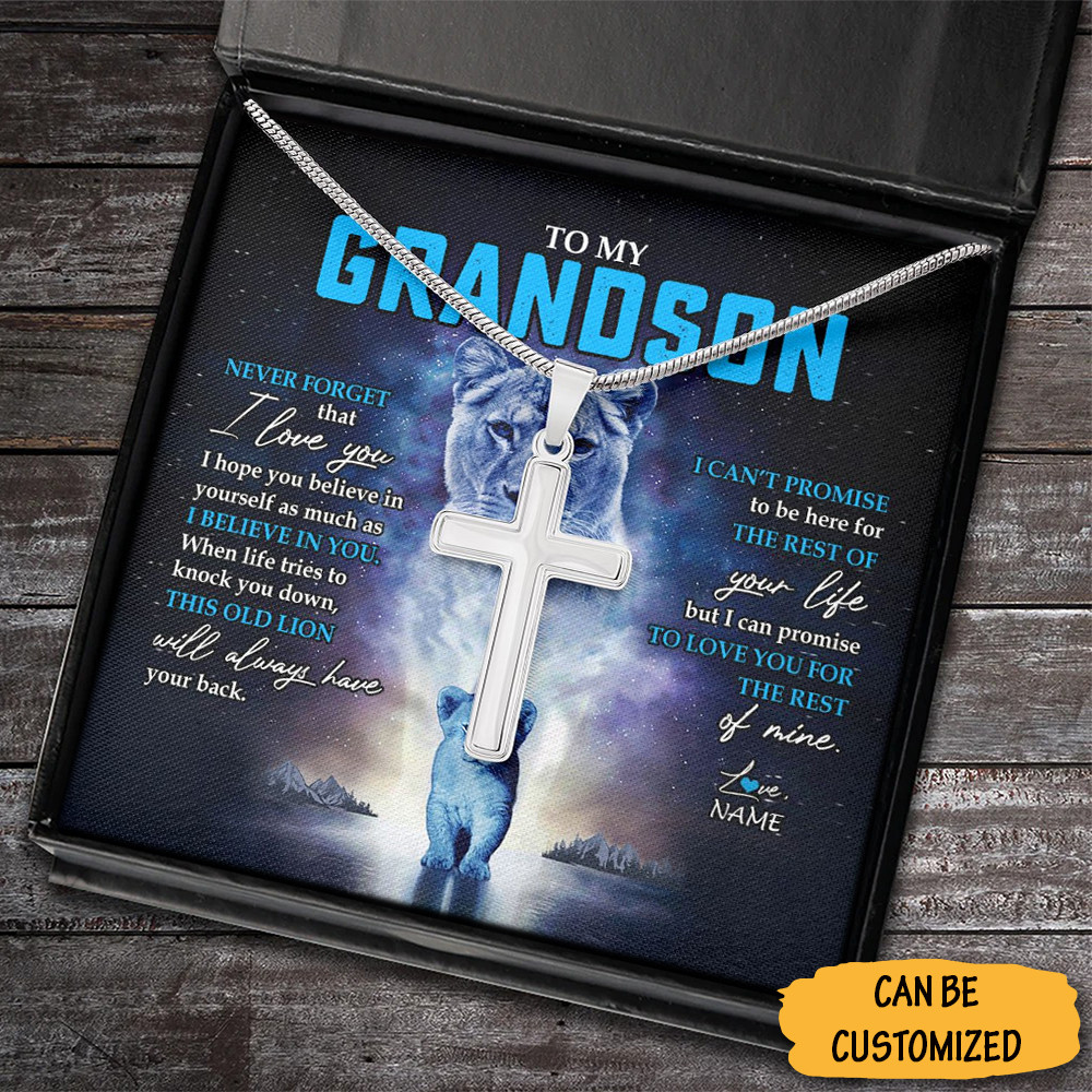 Personalized Lion To My Grandson Cross Necklace Mens Sterling Silver Cross Necklace Wedding Gift For Grandson 1 Personalized Lion To My Grandson Cross Necklace Mens Sterling Silver Cross Necklace Wedding Gift For Grandson