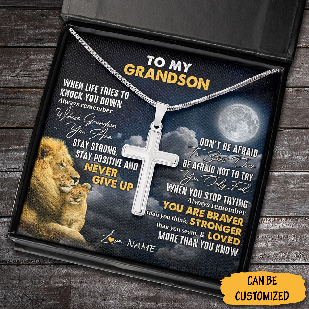 Personalized Lion To My Grandson Cross Necklace Sterling Silver Cross Chain Pendant Great Grandson Gifts 1 Personalized Lion To My Grandson Cross Necklace Sterling Silver Cross Chain Pendant Great Grandson Gifts