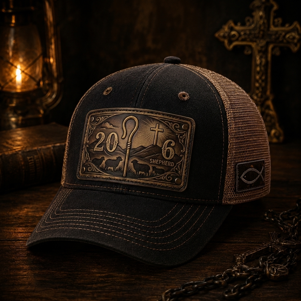 Personalized name gift Christian hat for men - 2026 Psalm 23 Shepherd trucker cap with pastoral badge Custom Name Gift 2026