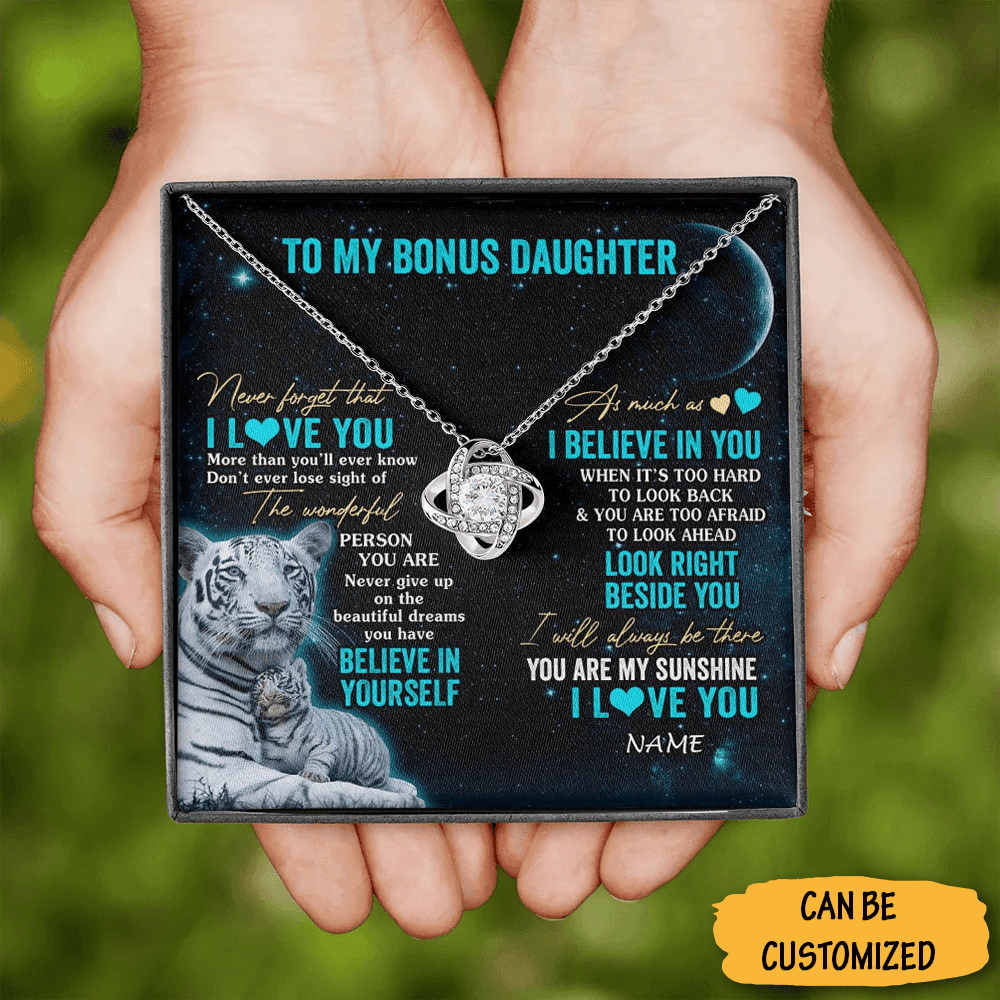 Personalized Tiger To My Bonus Daughter Necklace From Dad Sterling Silver Love Knot Necklace Jewelry 1 Personalized Tiger To My Bonus Daughter Necklace From Dad Sterling Silver Love Knot Necklace Jewelry