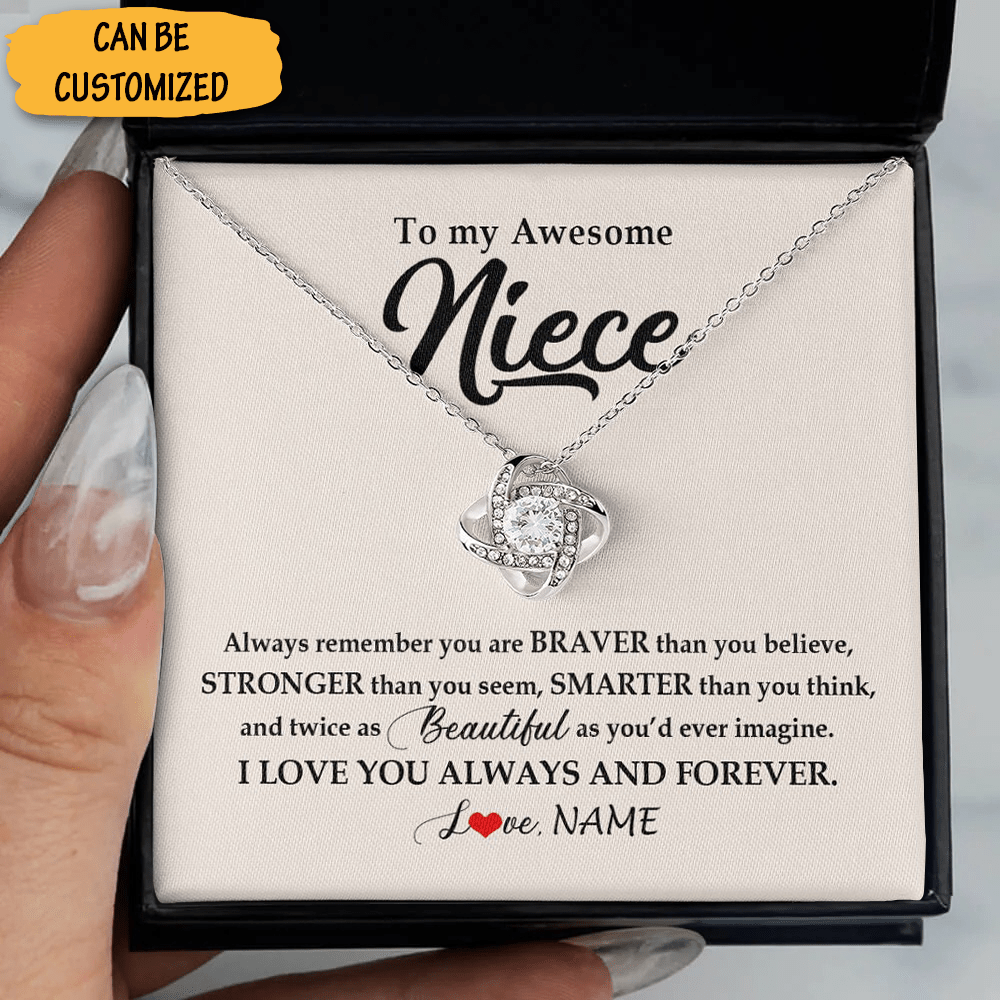 Personalized To My Awesome Niece Necklace From Aunt Uncle Sterling Silver Love Knot Necklace Special Niece Gifts 1 Personalized To My Awesome Niece Necklace From Aunt Uncle Sterling Silver Love Knot Necklace Special Niece Gifts
