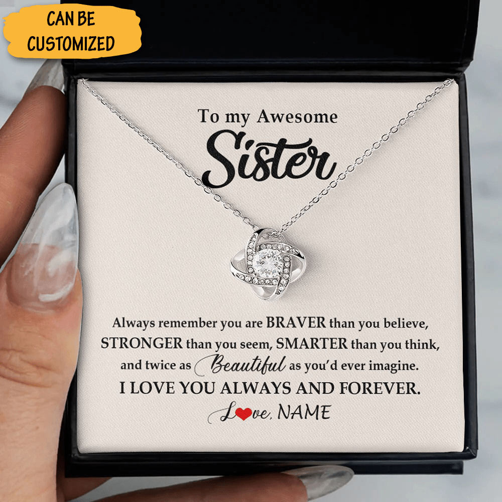Personalized To My Awesome Sister Necklace Sterling Silver Love Knot Necklace Message Special Sister Gifts 1 Personalized To My Awesome Sister Necklace Sterling Silver Love Knot Necklace Message Special Sister Gifts