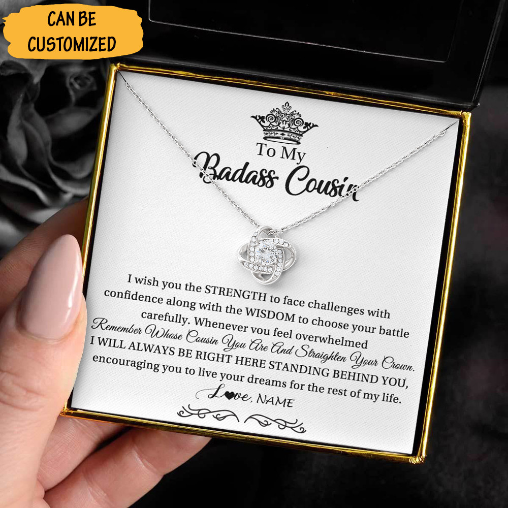 Personalized To My Badass Cousin Necklace Love Knot Pendant Necklace Gift For Cousin Sister Wedding 1 1 Personalized To My Badass Cousin Necklace Love Knot Pendant Necklace Gift For Cousin Sister Wedding 1