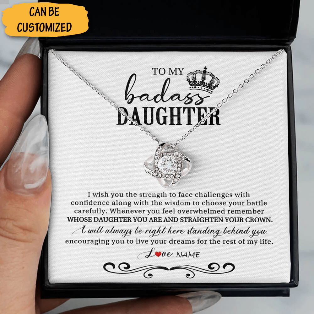 Personalized To My Badass Daughter Necklace Sterling Silver Love Knot Necklace With Message Card Best Gifts 1 Personalized To My Badass Daughter Necklace Sterling Silver Love Knot Necklace With Message Card Best Gifts