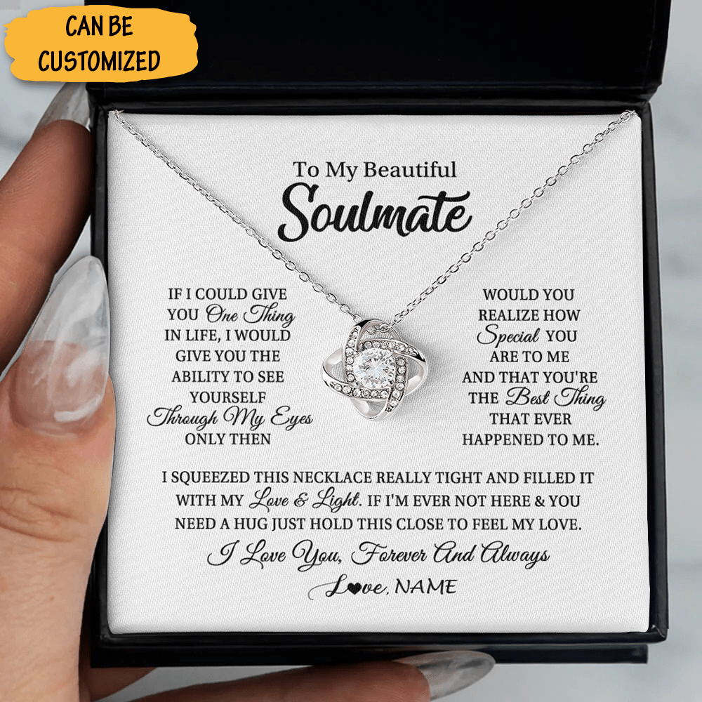 Personalized To My Beautiful Soulmate Necklace Silver Love Knot Necklace Box Best Birthday Gift For Soulmate 1 Personalized To My Beautiful Soulmate Necklace Silver Love Knot Necklace Box Best Birthday Gift For Soulmate