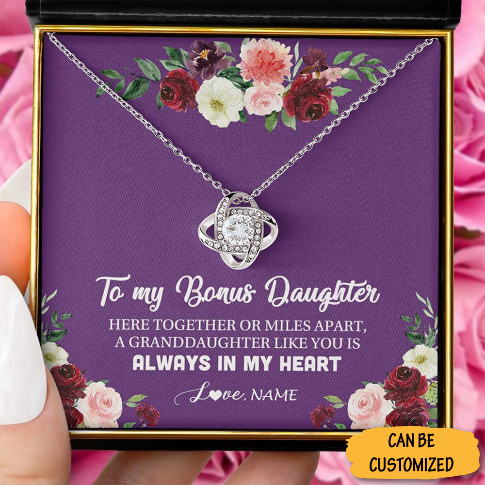 Personalized To My Bonus Daughter Necklace From Mom Dad Sterling Silver Love Knot Necklace Message Jewelry 1 Personalized To My Bonus Daughter Necklace From Mom Dad Sterling Silver Love Knot Necklace Message Jewelry