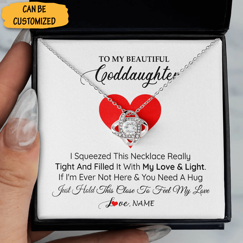 Personalized To My Goddaughter Necklace Silver Love Knot Necklace With Message Goddaughter Jewelry Box 1 Personalized To My Goddaughter Necklace Silver Love Knot Necklace With Message Goddaughter Jewelry Box