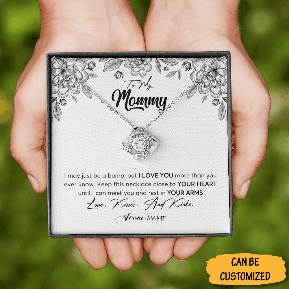 Personalized To My Mommy Love Knot Necklace I May Just Be A Bump Expecting Mom Necklace Gifts For Her 1 Personalized To My Mommy Love Knot Necklace I May Just Be A Bump Expecting Mom Necklace Gifts For Her