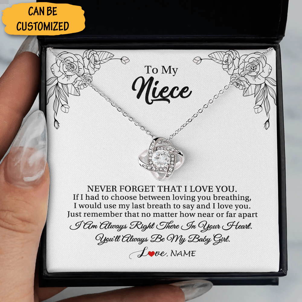 Personalized To My Niece Necklace Sterling Silver Love Knot Necklace With Meaningful Messages Card 1 Personalized To My Niece Necklace Sterling Silver Love Knot Necklace With Meaningful Messages Card