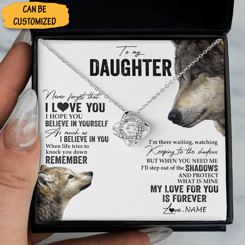 Personalized Wolf To My Daughter Necklace Sterling Silver Love Knot Necklace Best Gift To Give Your Daughter 1 1 Personalized Wolf To My Daughter Necklace Sterling Silver Love Knot Necklace Best Gift To Give Your Daughter 1