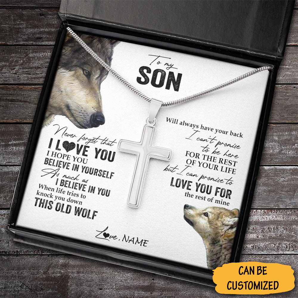 Personalized Wolf To My Son Cross Necklace Chain With Cross Pendant Unforgettable 40Th Birthday Ideas For Son 1 Personalized Wolf To My Son Cross Necklace Chain With Cross Pendant Unforgettable 40Th Birthday Ideas For Son