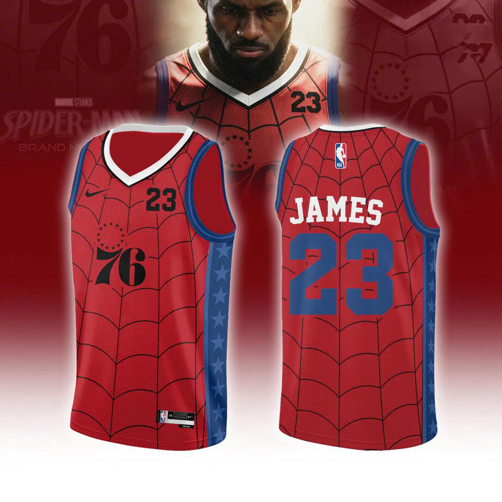 LeBron James Philadelphia 76ers SpiderMan Brand New Day 2026 Basketball Jersey Apparel 1 - Unicasport LeBron James Philadelphia 76ers SpiderMan Brand New Day 2026 Basketball Jersey Apparel