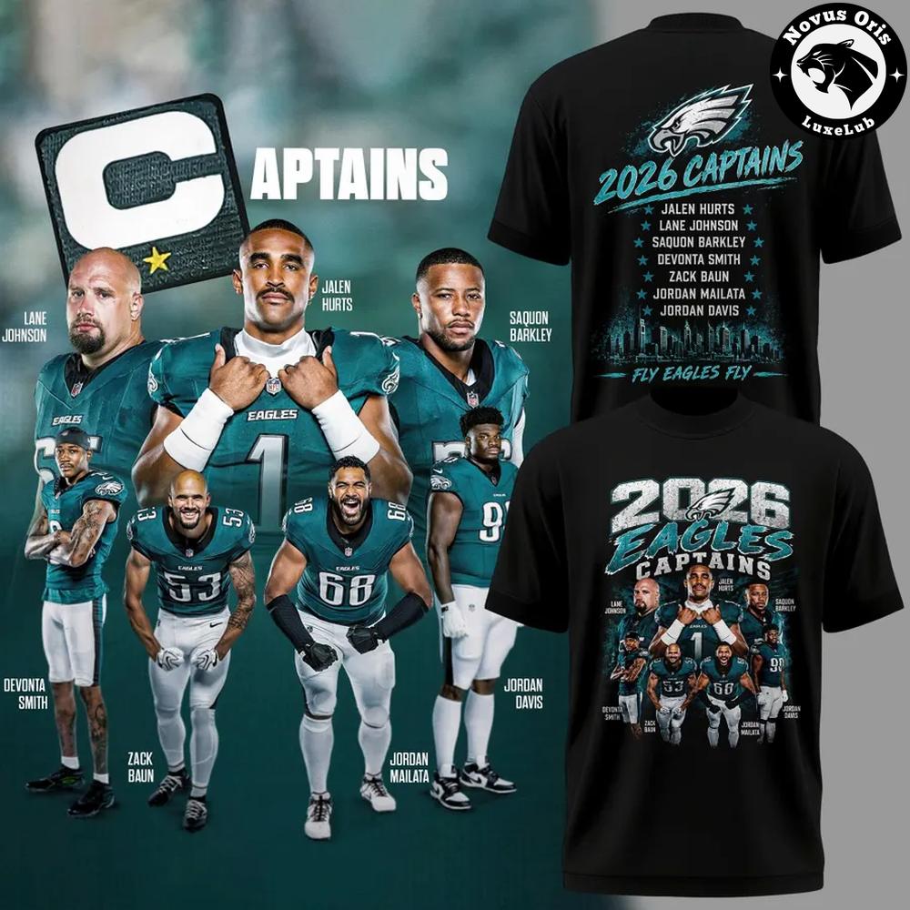 Philadelphia Eagles 2026 Captains Black Graphic T-Shirt
