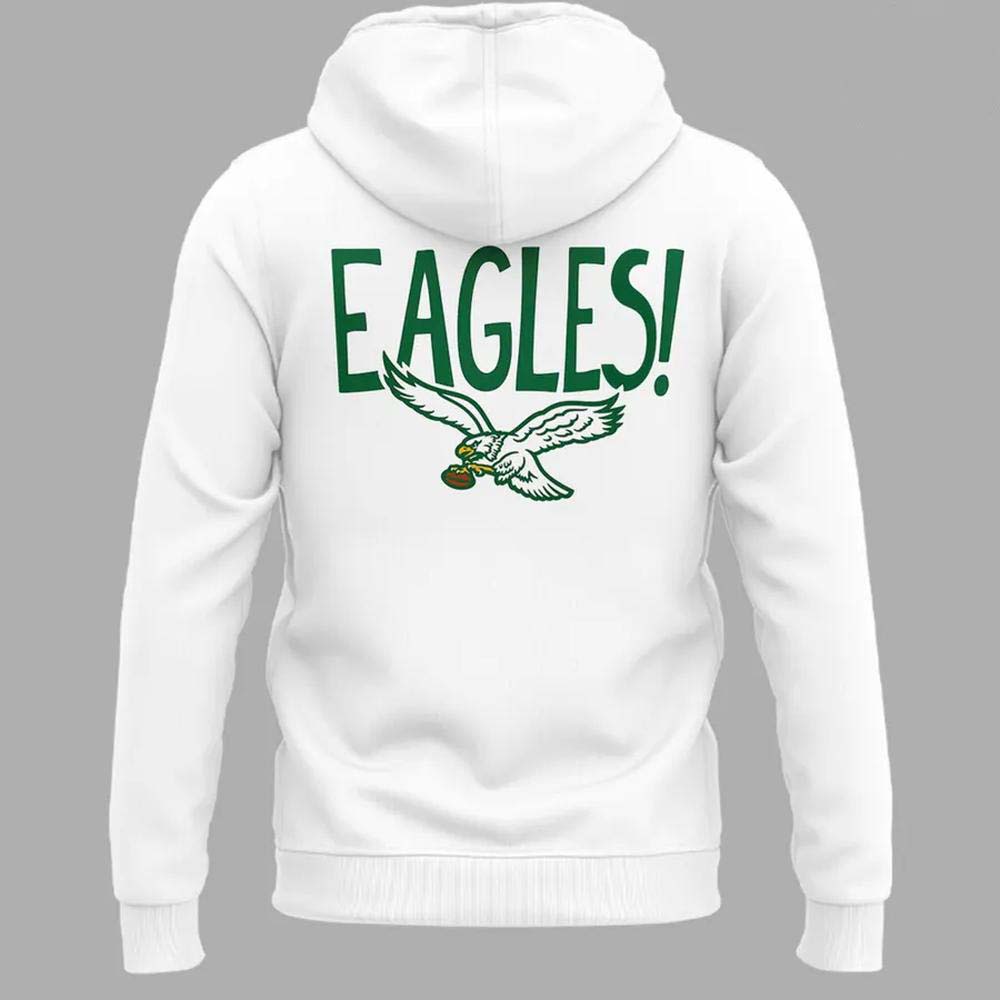 Philadelphia Eagles Go Birds 2026 white hoodie detail view