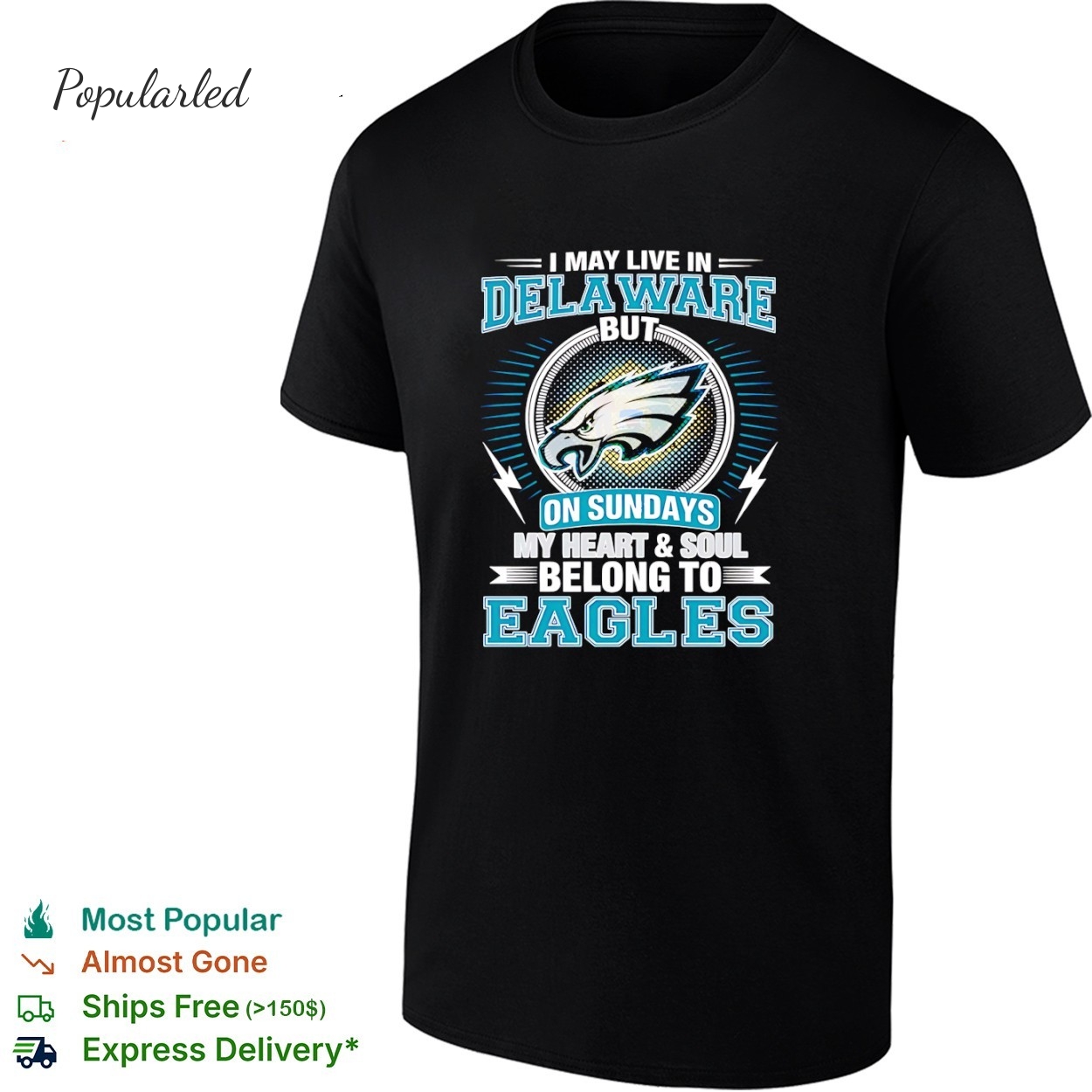 Philadelphia Eagles I may live in Delaware but on sundays my heart and soul belong to Eagles shirt
