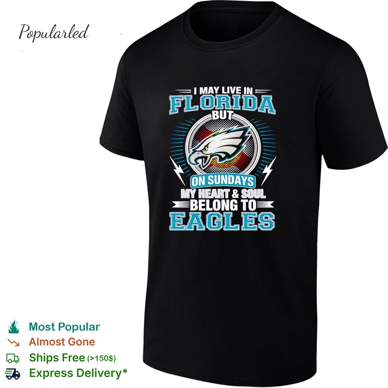 Philadelphia Eagles I may live in Florida but on sundays my heart and soul belong to Eagles shirt