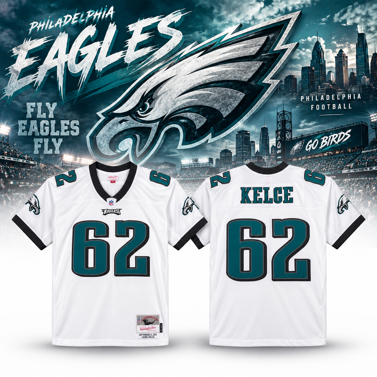 Philadelphia Eagles Jason Kelce 62 White Legacy Jersey Merch 2 - Unicasport Philadelphia Eagles Jason Kelce 62 White Legacy Jersey Merch