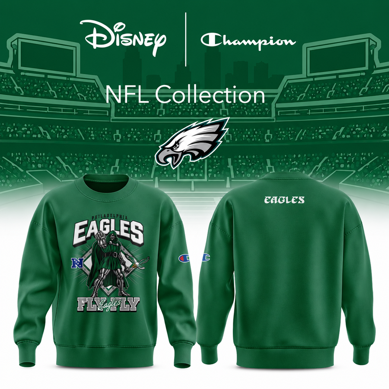 Philadelphia Eagles x Disney Champion NFL 2026 Merch Sweatshirt