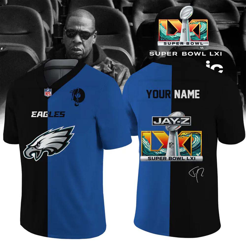 Philadelphia Eagles x JayZ Super Bowl LXI Black Blue Split Custom Football Jersey