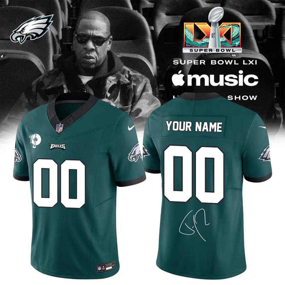 Philadelphia Eagles x JayZ Super Bowl LXI green custom number 00 football jersey