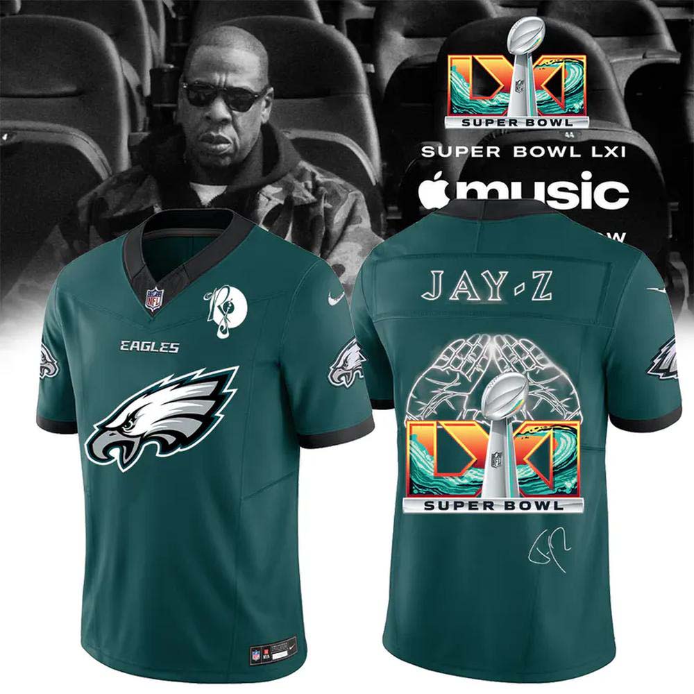 Philadelphia Eagles x JayZ Super Bowl LXI Green Victory Hands Football Fan Jersey