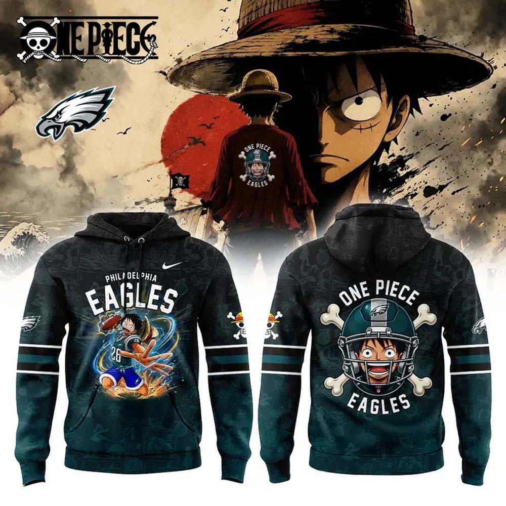 Philadelphia Eagles x One Piece 2026 Dark Green Luffy Anime Football Hoodie