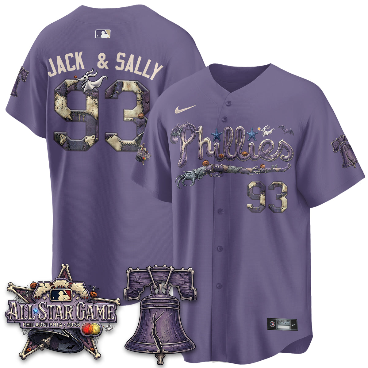 Philadelphia Phillies Jack and Sally 93 Halloween Purple Baseball Jersey Baseball Collection 2 - Unicasport Philadelphia Phillies Jack and Sally 93 Halloween Purple Baseball Jersey Baseball Collection