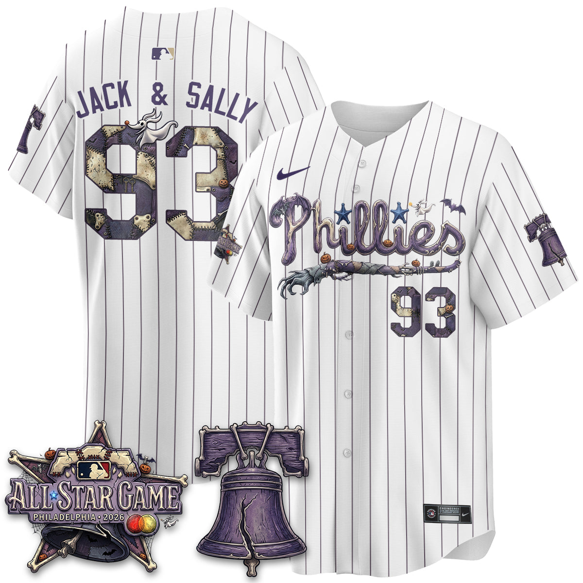 Philadelphia Phillies Jack and Sally 93 White Pinstripe Baseball Jersey Fanwear Edition 2 - Unicasport Philadelphia Phillies Jack and Sally 93 White Pinstripe Baseball Jersey Fanwear Edition