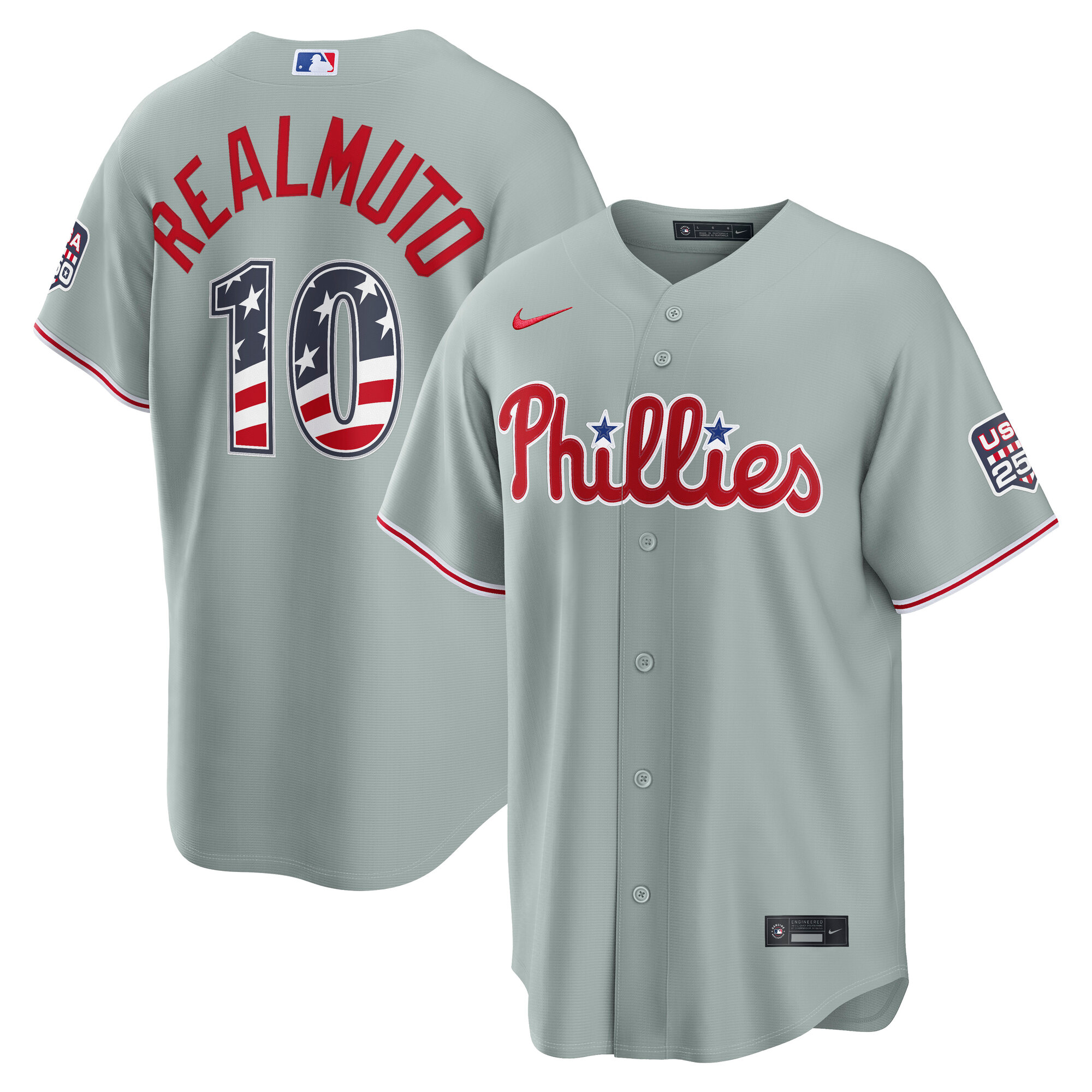 Philadelphia Phillies J.T. Realmuto Gray USA 250 Fourth of July Road Baseball Jersey_1