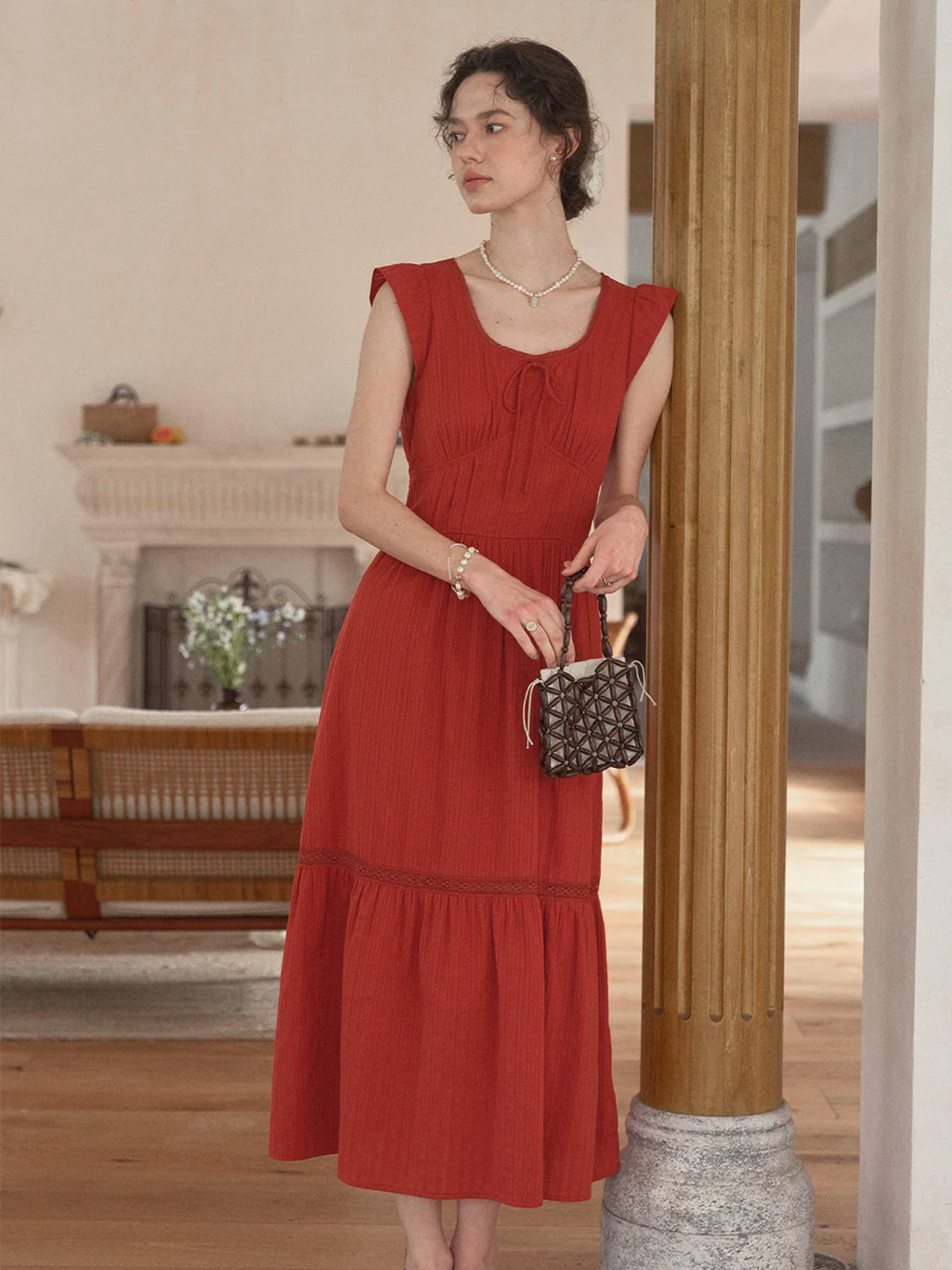 Piffle Red Sleeveless Ruffle Hem A-line Casual Summer Dress Good Stylists