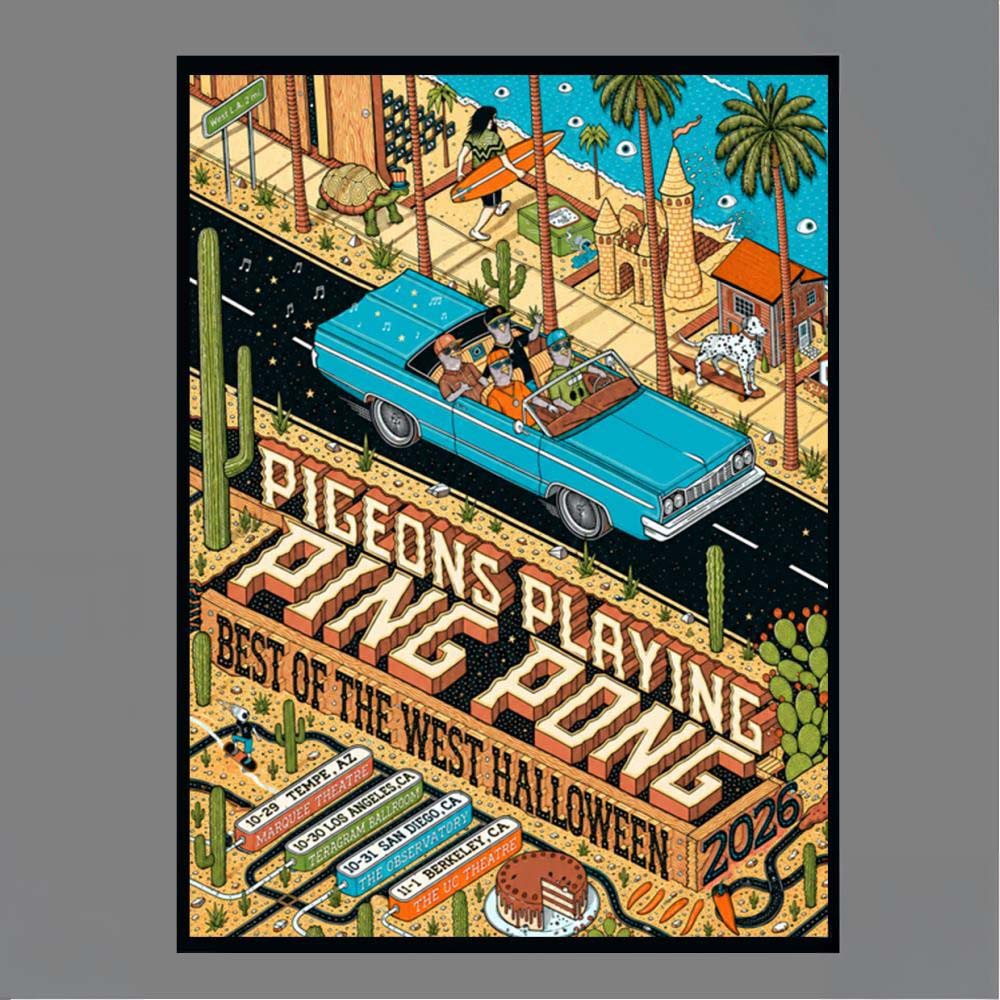 Pigeons Playing Ping Pong Best Of The West Halloween 2026 Tour Dates Tempe AZ Los Angeles CA San Diego CA Berkeley CA Concert Wall Art Print Poster