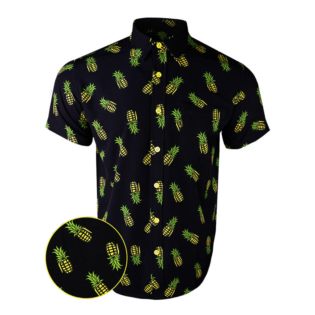 Pineapple Grenade Black Button Down Shirt Concealed Carry Hawaiian Shirt Gifts For Brother