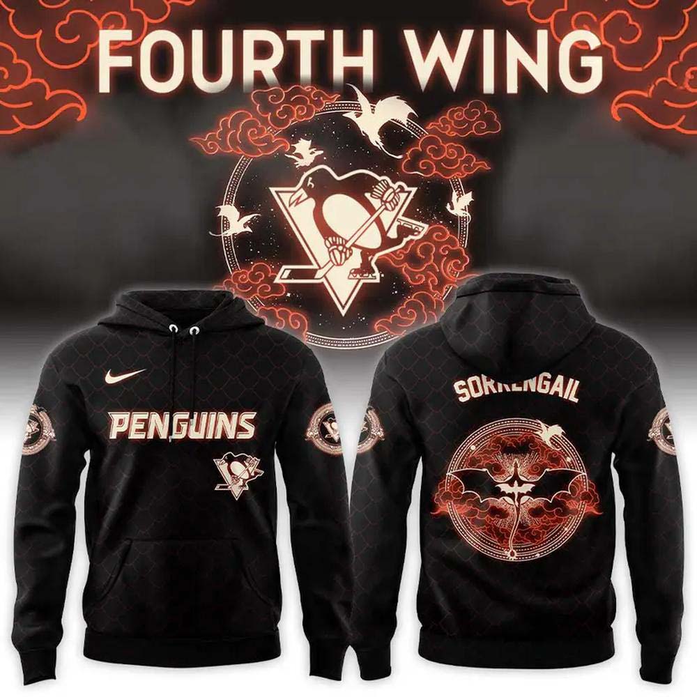 Pittsburgh Penguins Fourth Wing Night 2026 Black Dragon Sorrengail Graphic Hoodie