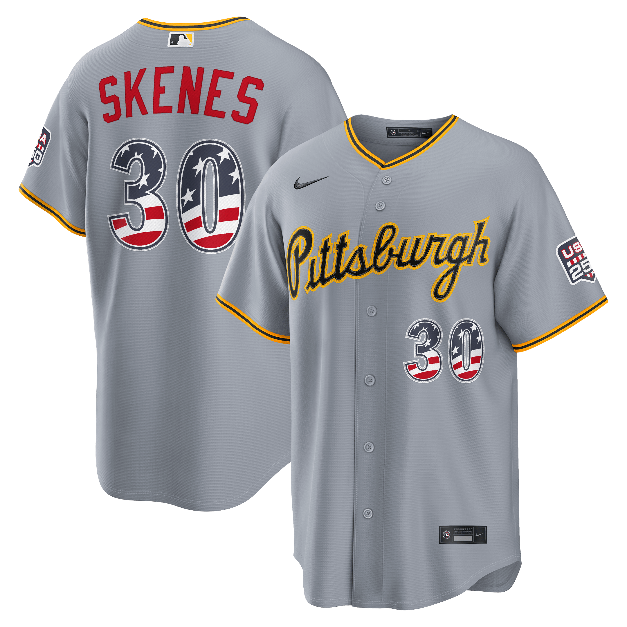 Pittsburgh Pirates Paul Skenes Gray USA 250 Fourth of July Road Baseball Jersey