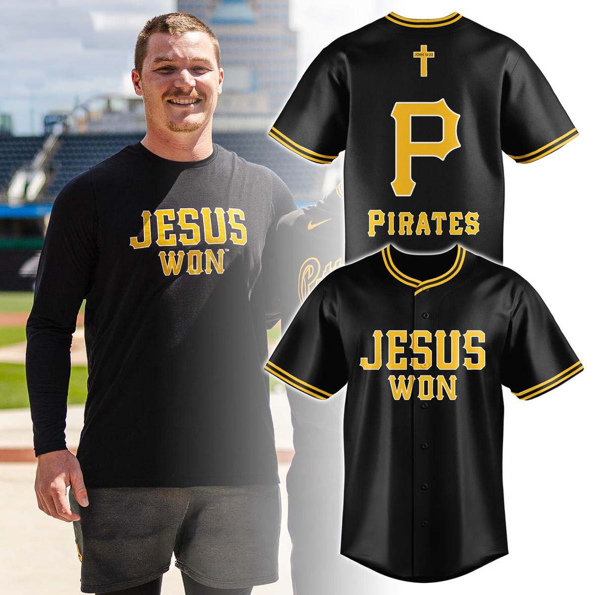 Pittsburgh Pirates x Jesus Won Black Baseball Jersey - Best Gift for Fans