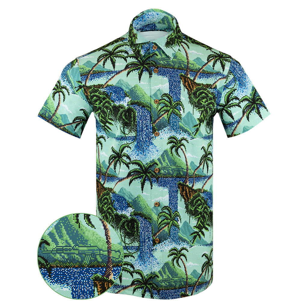 Pixel Paradise Button Down Shirt Tactical Aloha Shirt Birthday Ideas For Husband