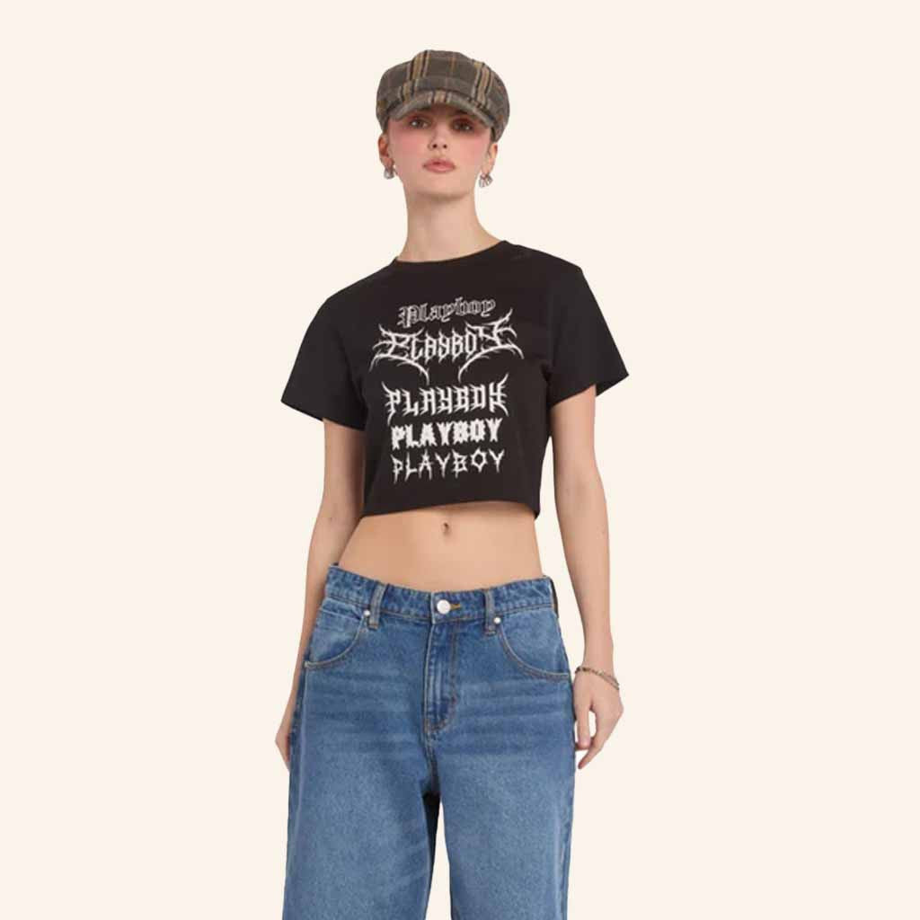 Playboy Merch Graffiti Playboy Font Crop Top Unique Gift For Besties