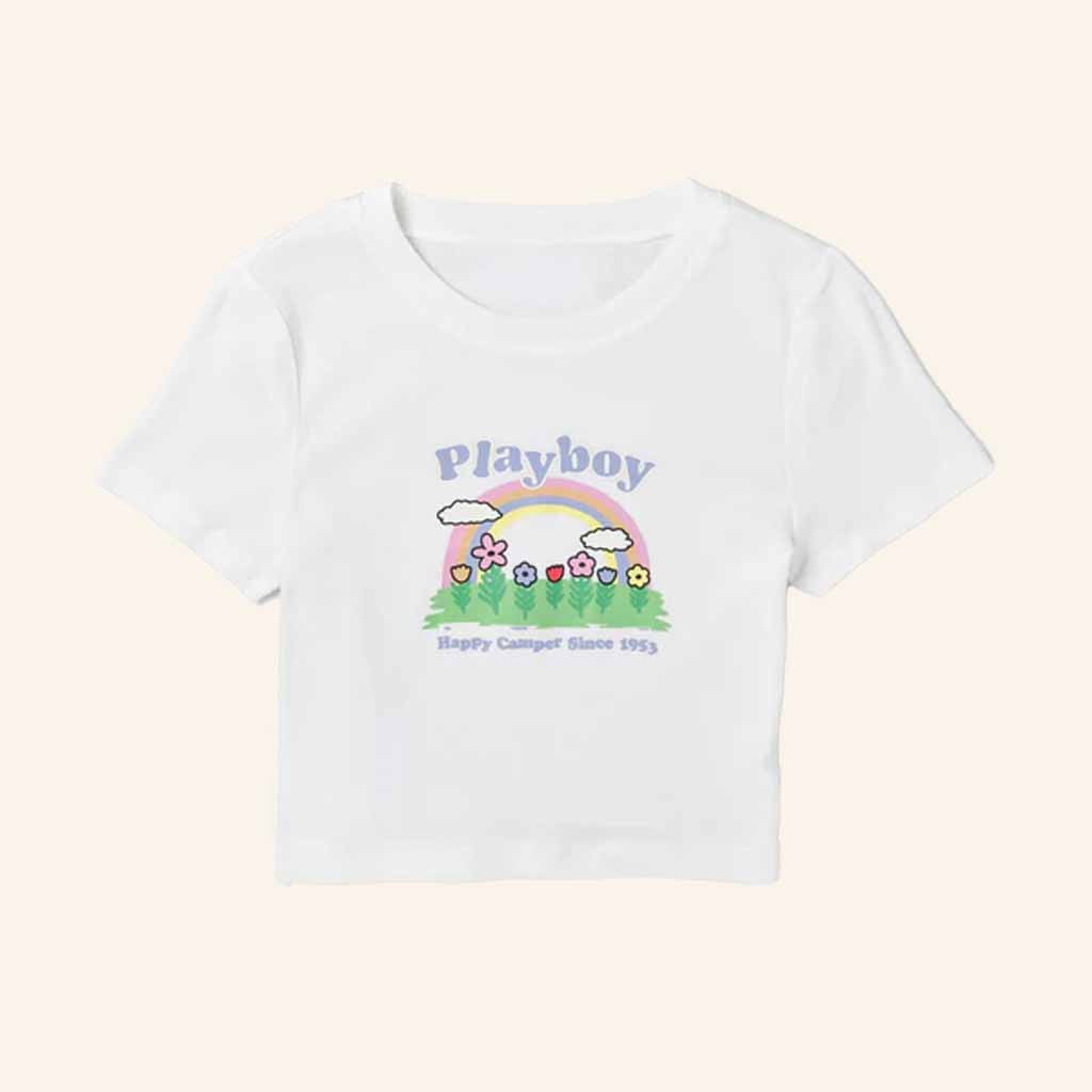 Playboy Merch Rainbow Happy Camper Baby Tee Unique Gifts For Sister