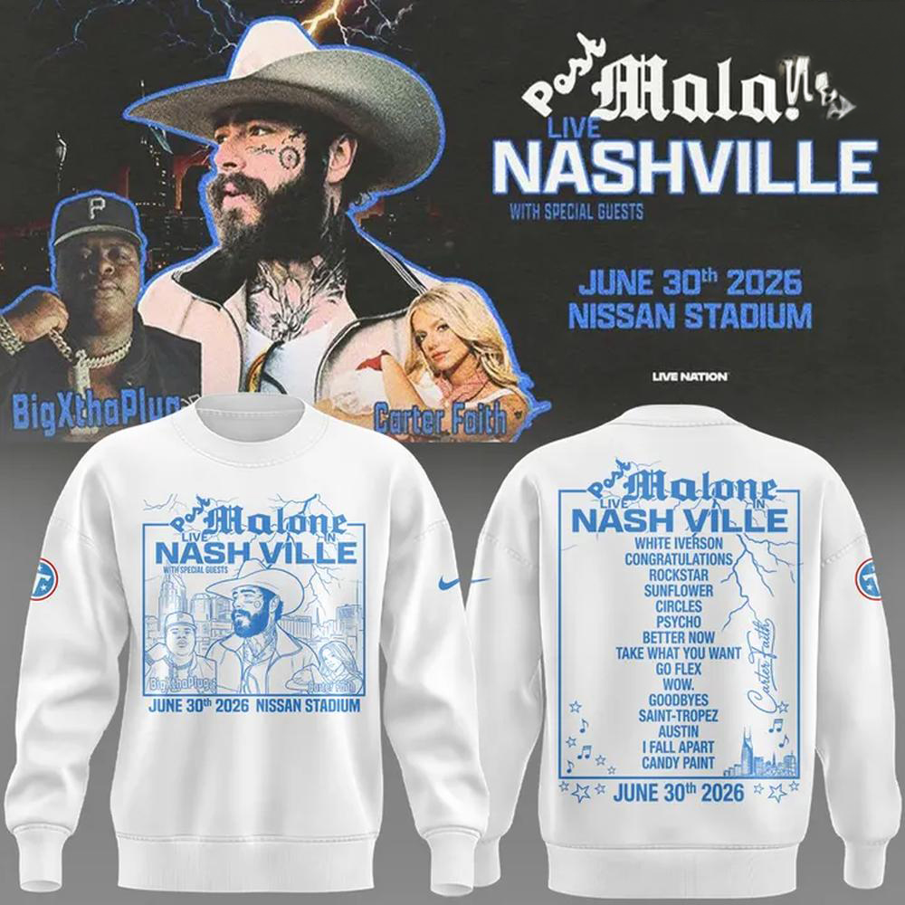 Post Malone White 2026 Concert Graphic Sweatshirt