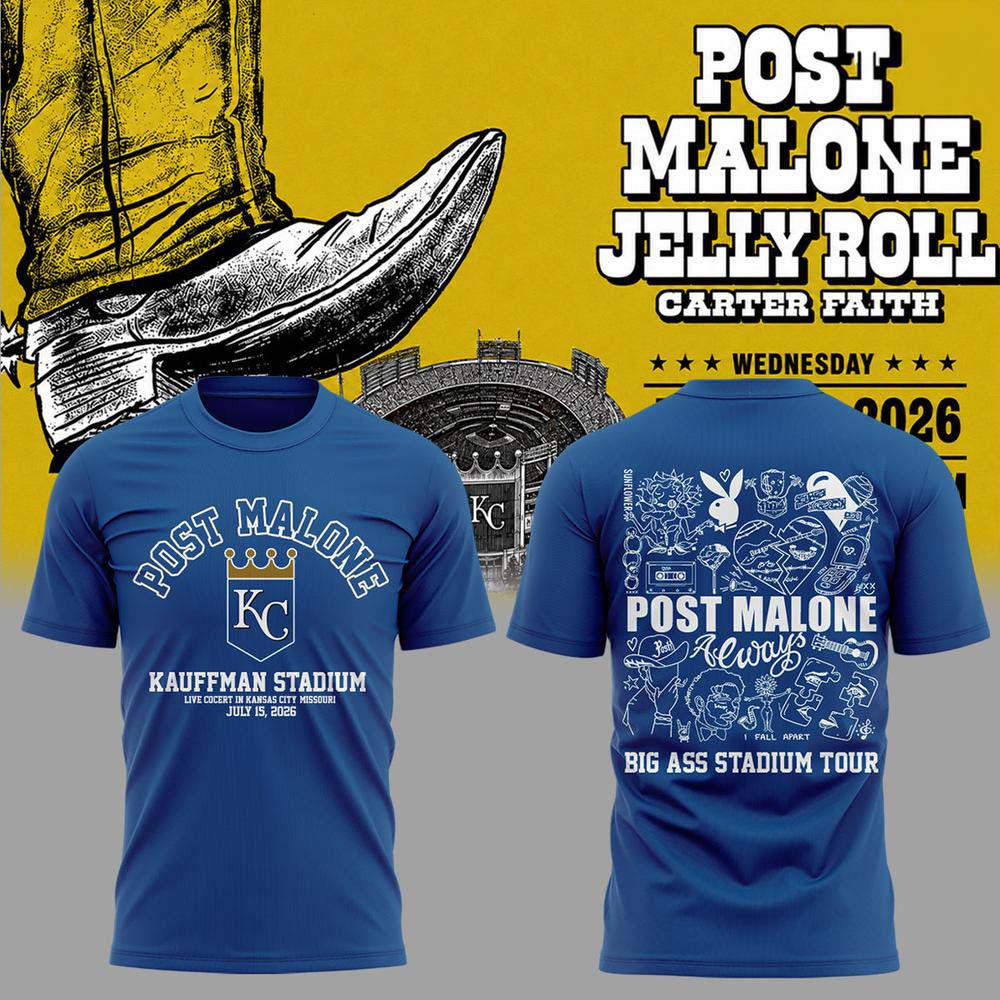 Post Malone x Jelly Roll Big Ass Stadium Tour 2026 Blue T-Shirt - Gift Idea for Fans