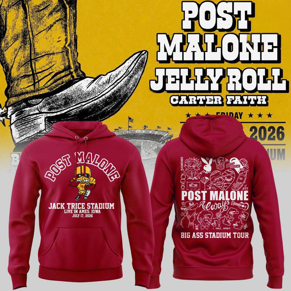 Post Malone x Jelly Roll Big Ass Stadium Tour 2026 Red Hoodie - Kansas City Royals Fan Gift Idea