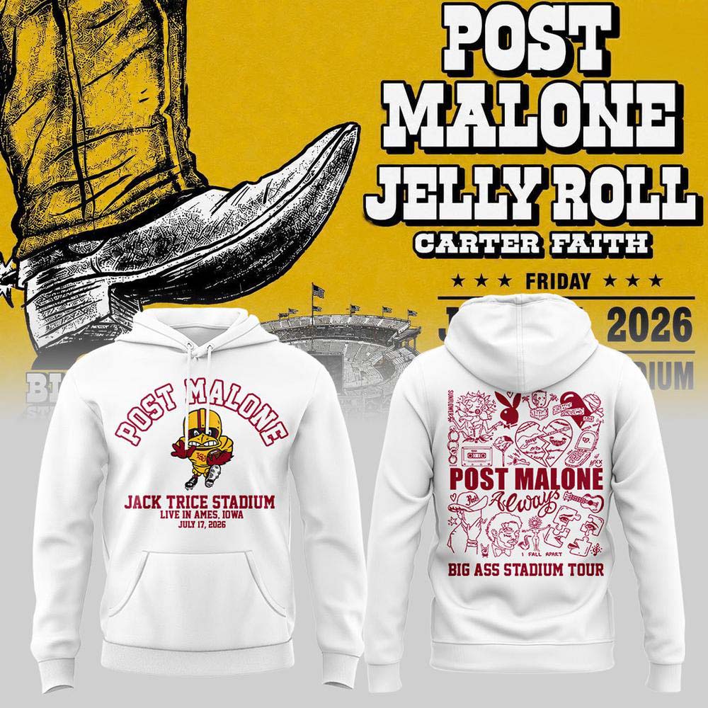 Post Malone x Jelly Roll Big Ass Stadium Tour 2026 Kansas City Royals White Pink Graphic Hoodie - Best Gift for Fans